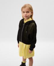 Кардиган с капюшоном из мерсеризированной пряжи с сетчатой структурой черный  (128) Gulliver