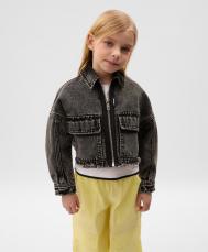 Куртка для девочки укороченная джинсовая с декоративными повреждениями серая  (98) Gulliver