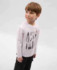 Лонгслив для мальчика прямой свободной формы с принтом белый Gulliver
