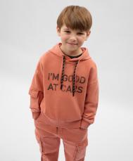 Худи для мальчика из вареного футера с принтом терракотовое  (122) Gulliver