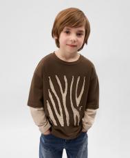 Лонгслив для мальчика с имитацией многослойности коричневый  (128) Gulliver