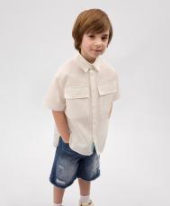 Рубашка с коротким рукавом для мальчика льняная белая Gulliver