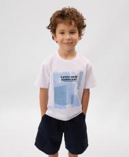 Футболка с коротким рукавом для мальчика с принтом белая  (110) Gulliver