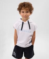 Жилет с капюшоном для мальчика с декором из футера белый  (98) Gulliver