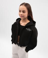 Толстовка распашная укороченная для девочки свободного кроя чёрная  (140) Gulliver