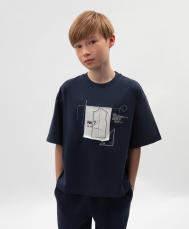 Футболка для мальчика с декором оверсайз синяя  (164) Gulliver