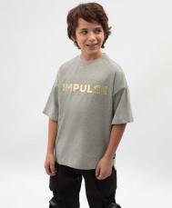 Футболка для мальчика серая с принтом оверсайз Gulliver