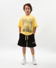 Шорты для мальчика черные с принтом трикотажные  (140) Gulliver