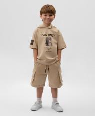 Шорты из футера для мальчика с карманами-карго из органического хлопка бежевые  (134) Gulliver