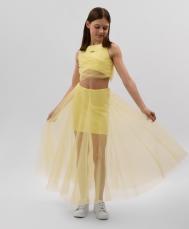 Юбка детская желтая прилегающего силуэта трикотажная с отделкой из сетки  (146) Gulliver