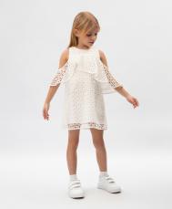 Платье детское белое А-силуэта из кружева  (98) Gulliver