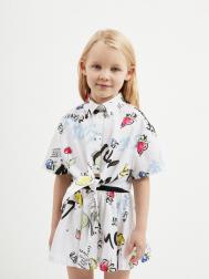 Укороченная блузка с коротким рукавом для девочки с узлом на передней части мультицвет  (128) Gulliver