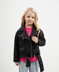 Куртка-косуха для девочки утепленная плащевая с отделкой черная  (104) Gulliver