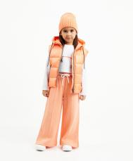 Брюки-палаццо для девочки трикотажные с поясом на резинке коралловые  (116) Gulliver