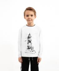 Лонгслив для мальчика белый с принтом Gulliver