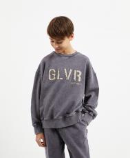 Свитшот для мальчика свободной формы с дестрой эффектом графитовый  (146) Gulliver