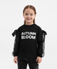 Лонгслив трикотажный с отделкой из сетки чёрный для девочки Gulliver