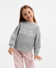 Лонгслив с крупным декором серый для девочки  (116) Gulliver