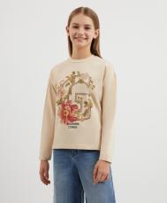 Лонгслив трикотажный с принтом бежевый для девочки  (146) Gulliver