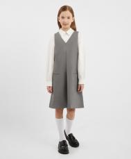 Сарафан из джерси с карманами серый для девочки  (128) Gulliver