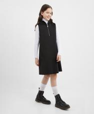 Платье текстильное с капюшоном чёрное для девочки  (170) Gulliver