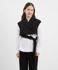 Жилет укороченный со съёмным поясом чёрный для девочки  (146) Gulliver