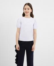 Блузка с коротким рукавом и отделкой стразами белая для девочки  (122) Gulliver