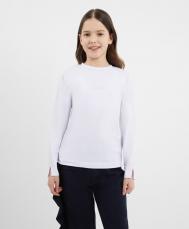 Лонгслив с отделкой стразами белый для девочки  (134) Gulliver