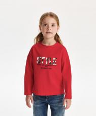 Лонгслив для девочки свободной формы красный  (104) Gulliver