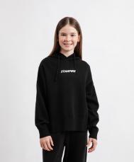 Толстовка вязаная с капюшоном для девочки черная Gulliver