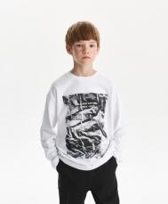 Лонгслив для мальчика с принтом белый  (146) Gulliver