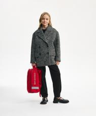 Полупальто для девочки двубортное из фактурного текстиля в елочку  (122) Gulliver