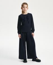 Блузка для девочки трикотажная с длинным рукавом синяя Gulliver