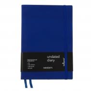 Ежедневник недатированный western a5, 136 листов в линейку, кожзам, синий, синий срез, с резинкой, 2 ляссе, перфорированные уголки Calligrata