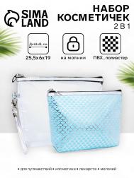 Набор простых косметичек 2 в 1, с ручкой, с принтом, голубой NO BRAND