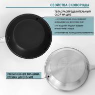 Сковорода , d=28 см, h=5.5, толщина стенки 0.6 мм, длина ручки 25 см, индукция, антипригарное покрытие, нержавеющая сталь Hanna Knovell
