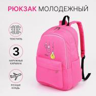 Рюкзак школьный на молнии, с карманами, с принтом, размер 30×15×43 см, малиновый NO BRAND