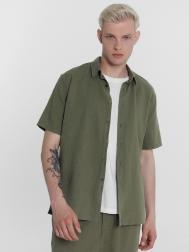 Рубашка мужская оливково-зеленая из хлопка и льна Mark Formelle