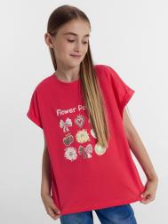 Футболка для девочек ягодно-красная с цветами Mark Formelle
