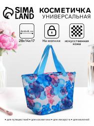 Косметичка-сумка на молнии, большая, с принтом, голубая NO BRAND