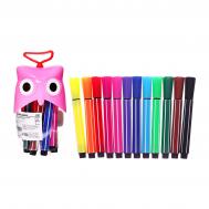 Фломастеры 12 цветов в пластиковом тубусе сова розовая, толстые вентилируемый колпачок NO BRAND