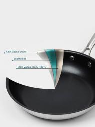 Сковорода 3ply , d=24 см, h=5 см, толщина 2.2 мм, индукция, антипригарное покрытие, нержавеющая сталь Hanna Knovell