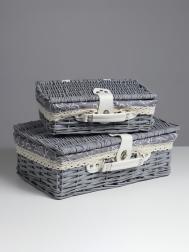 Набор плетеных корзина-чемодан 2 шт. ткань внутри, ручки экокожа, застежка экокожа, 42×27 см, н15 см32×21 см NO BRAND