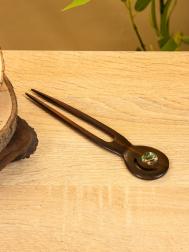 Шпилька для волос, 17×4 см, дерево соно, ракушка, темно-коричневая NO BRAND