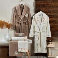 Банный халат Gelika цвет: кремовый, кофейный (L-XL) KARVEN