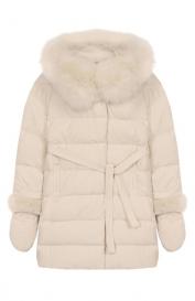 Пуховое пальто с отделкой из лисы Yves Salomon Enfant