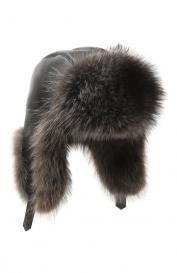 Кожаная шапка-ушанка Майкл с мехом енота FurLand
