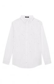 Хлопковая рубашка с отделкой стразами Balmain