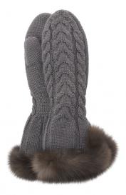 Утепленные варежки с отделкой из соболя Black Sable