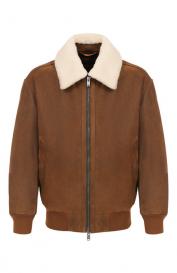 Кожаный бомбер с воротником из овчины Boss Orange